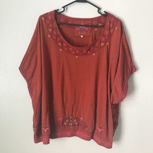 JOHNNY WAS LA Oversized Boxy Embroidered Blouse